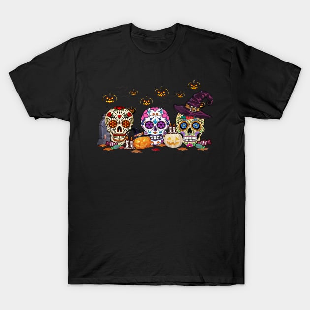 Happy Halloween Pumpkin Sugar Skull T-Shirt by Phylis Lynn Spencer